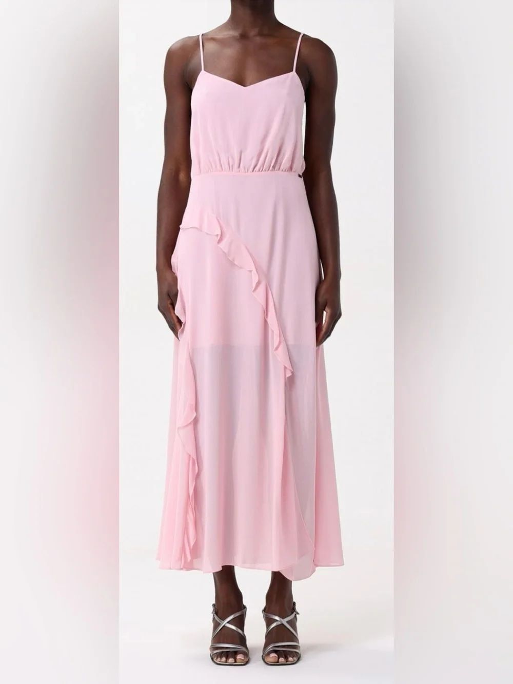 Armani Exchange Blush Pink Ruffled Maxi Dress, US4